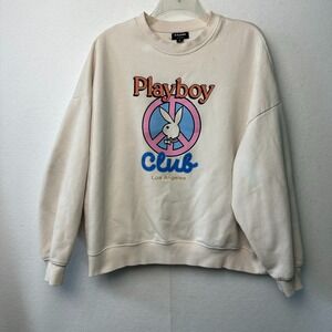 Playboy PacSun Los Angeles Club Peace Sign Sweatshirt Cream Mens Med M Oversize